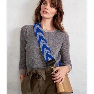 Shoppe Salt Danny Bag Strap Blue & White Wayuu with Black Leather Tabs & Brass